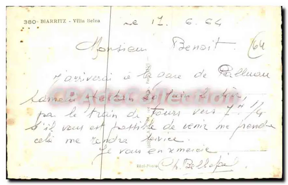 Biarritz - Villa Belza — editor Réal-Photo, n° 380 - Verso