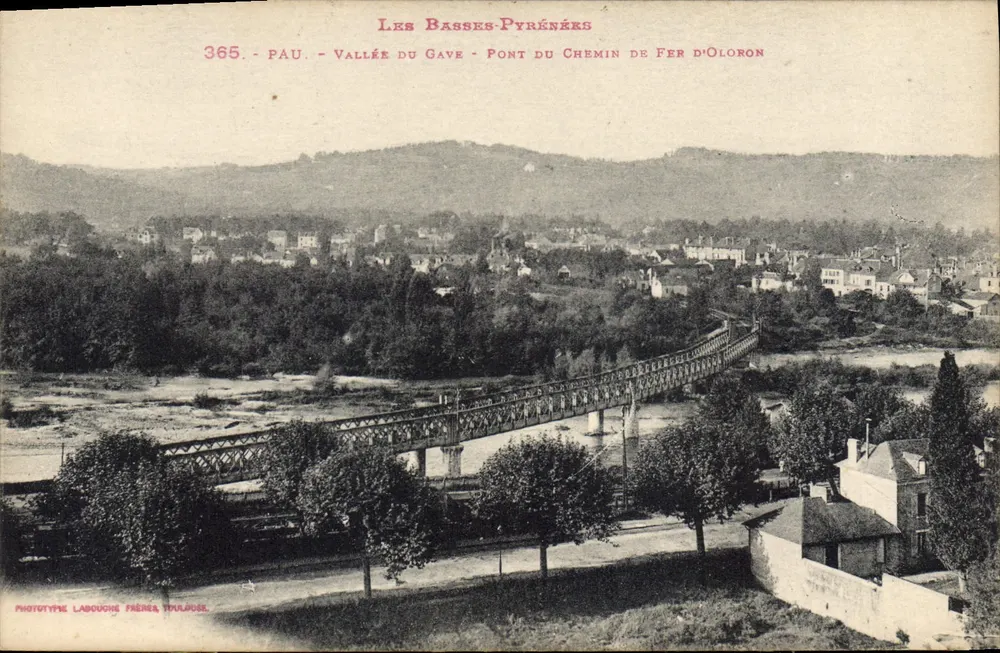 Tal des Gave — Eisenbahnbrücke von Oloron — Die Basses-Pyrénées — Phototype Labouche Frères, Toulouse, n°365 - Vorderseite
