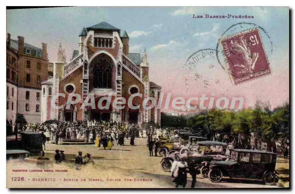 Biarritz - Saída da Missa, Igreja de Santa Eudóxia — Fototipia Jacques Perret, Paris, n°1228 - Frente