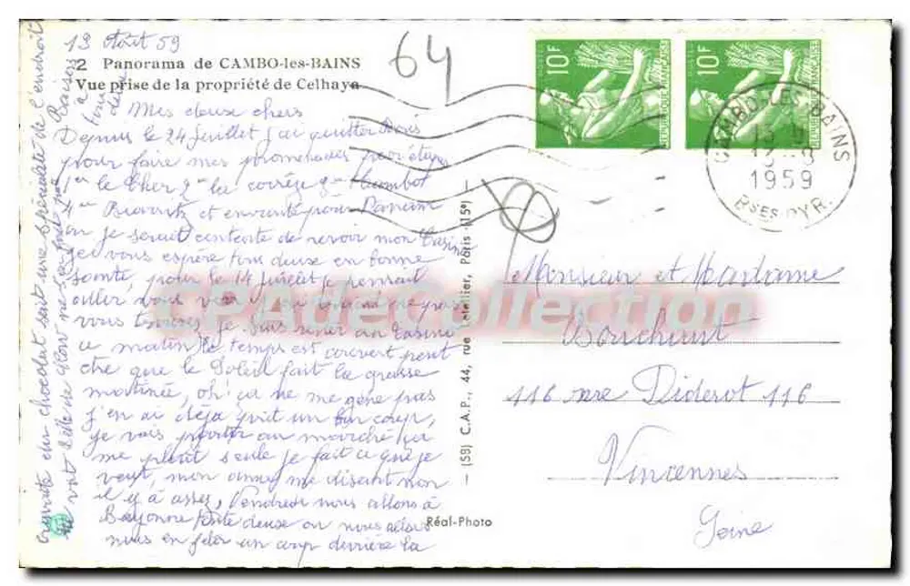 Cambo-les-Bains — Ansicht vom Grundstück Cehaya — Antike Ansichtskarte (Nr. 59) - Rückseite
