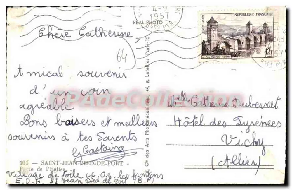 Dorf Saint-Jean-Pied-de-Port — Ansicht des Portals — Antike Ansichtskarte aus der Sammlung - Rückseite