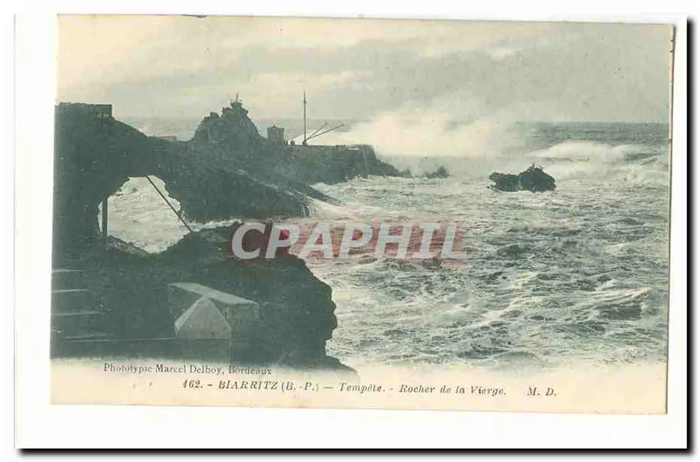 Blairitz (B.-P.) — Tempestade — Rocha da Virgem — Fototipia Marcel Delboy, Bordeaux, n° 462 - Frente