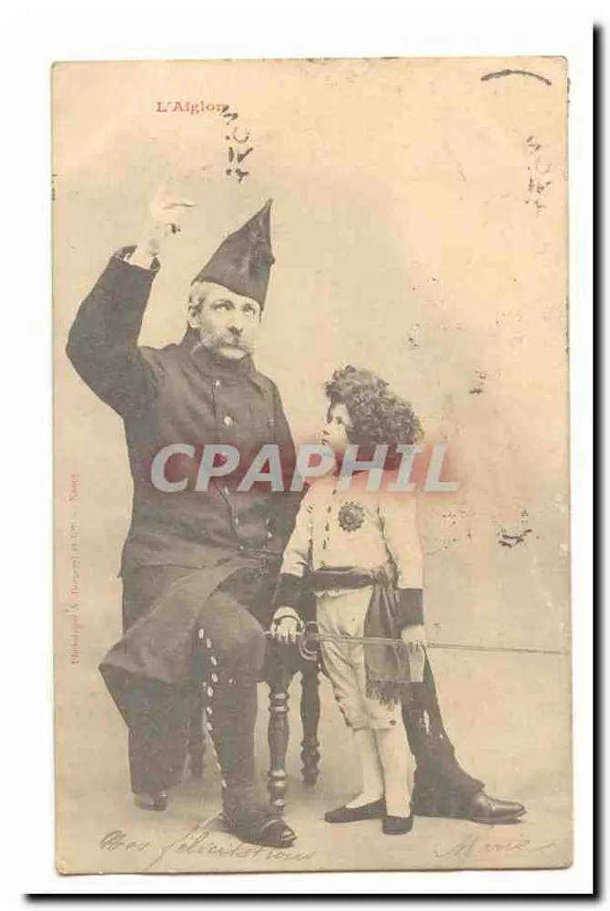 Soldat et enfant en tenue militaire — L'Aiglon — Éditeur A. Désiré à Nancy - Recto