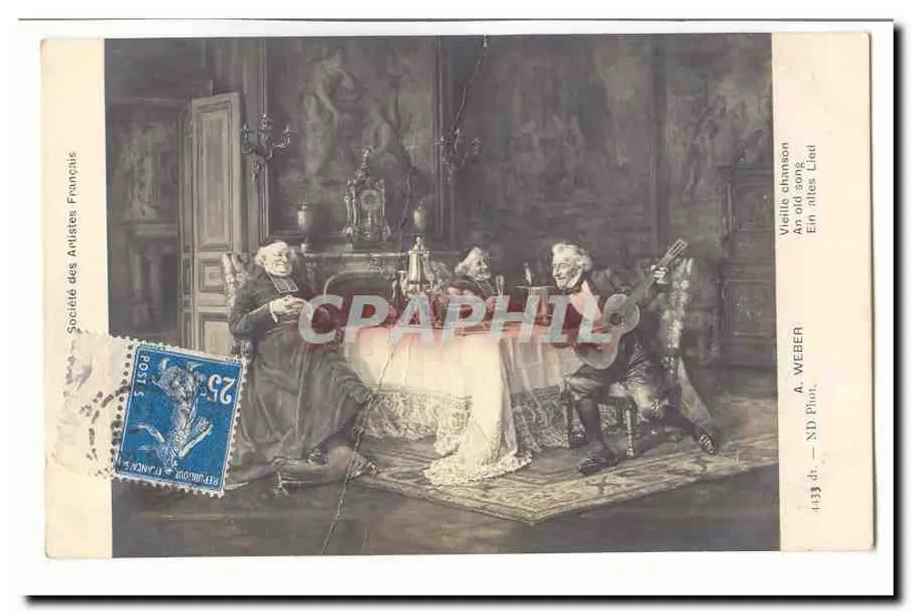 Dwaj starzy mężczyźni w salonie — scena wewnętrzna — Towarzystwo Artystów Francuskich, A. Weber, n° 4433 - Awers
