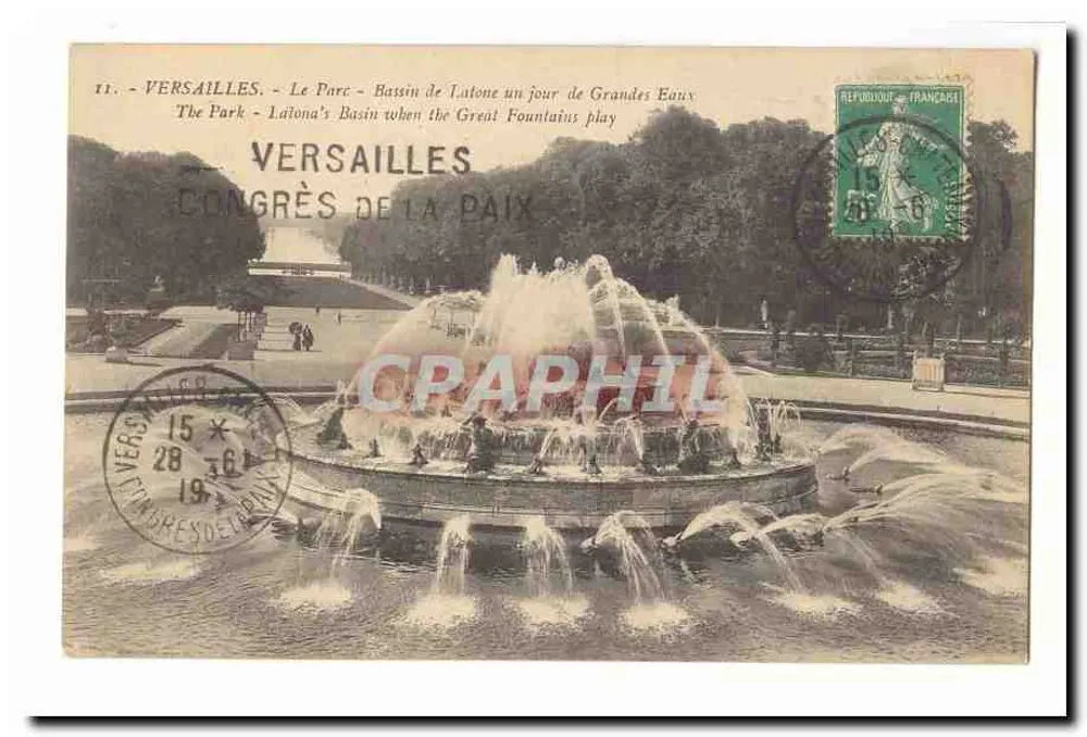 Versailles — Der Park - Bassin de Latone an einem Tag der großen Fontänen — Kongress des Friedens - Vorderseite