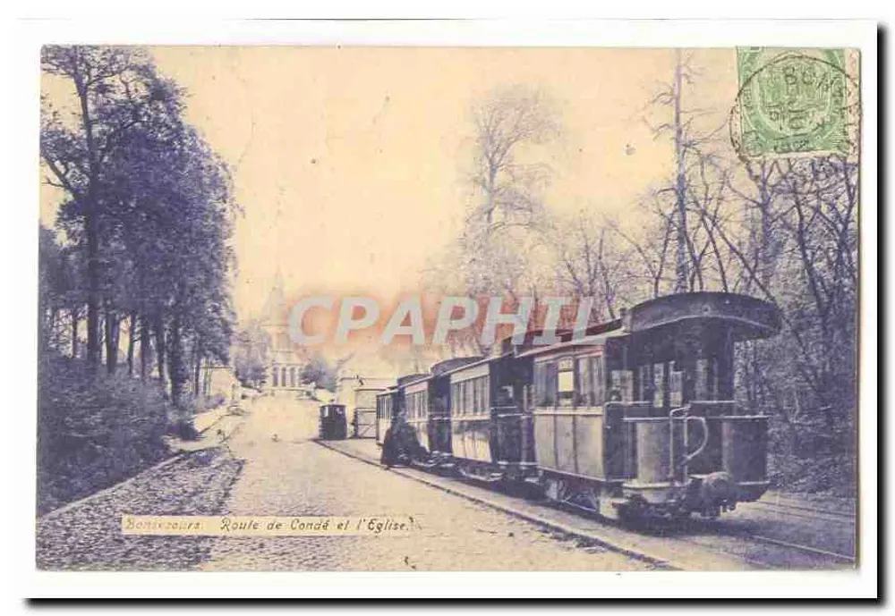 Bonnevaux. Route de Condat und die Kirche — Straßenbahn - Vorderseite