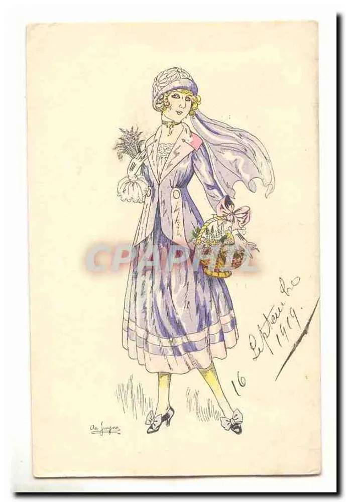 Frau in blauer Robe und Hut — Herbst 1919 — Zeichnung von De Suygnes, n°16 - Vorderseite