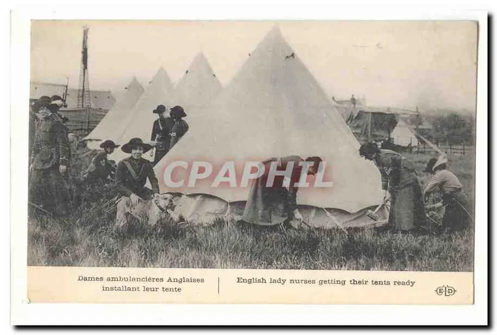 English Lady Nurses Setting Up Their Tents — Dames ambulancières Anglaises installant leur tente — Éditeur ELD, n° de série non visible - Vorderseite