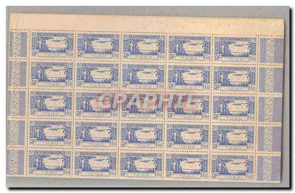 Togo VOLLSTÄNDIGE BLATT von 100 TP Luftpost 1 1f90 Übersee ** Neuwertig - Vorderseite