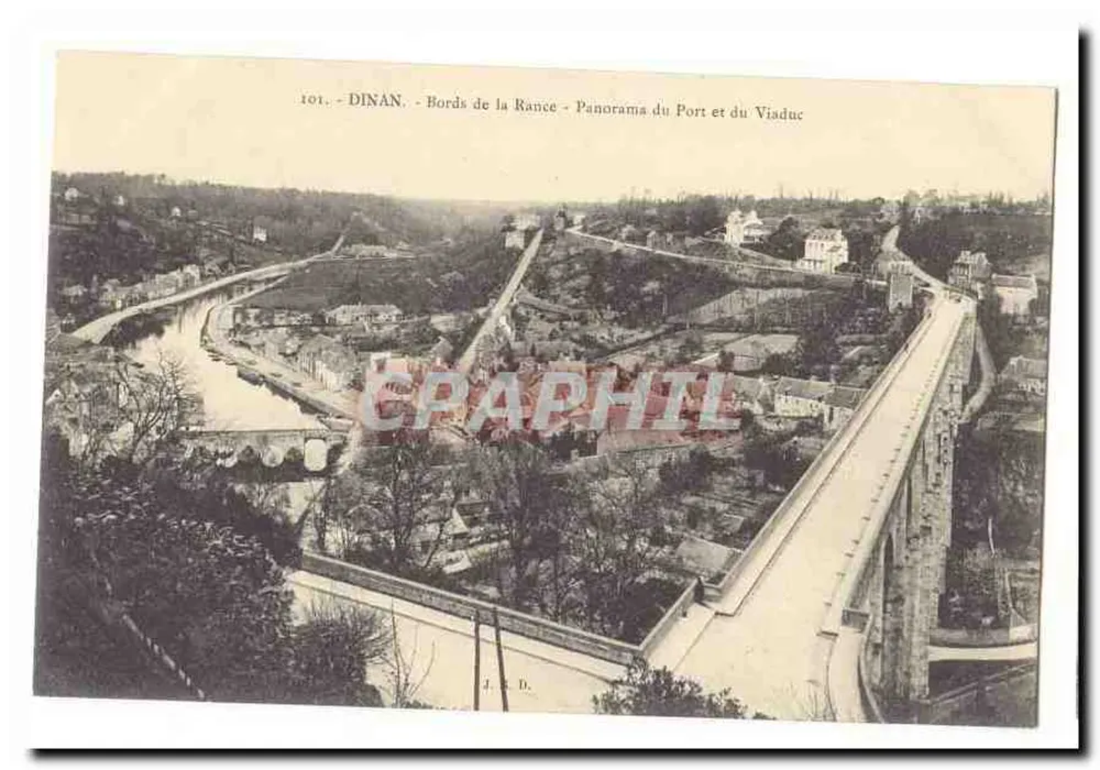 Dinan - Ufer der Rance - Panorama des Hafens und des Viadukts - Vorderseite