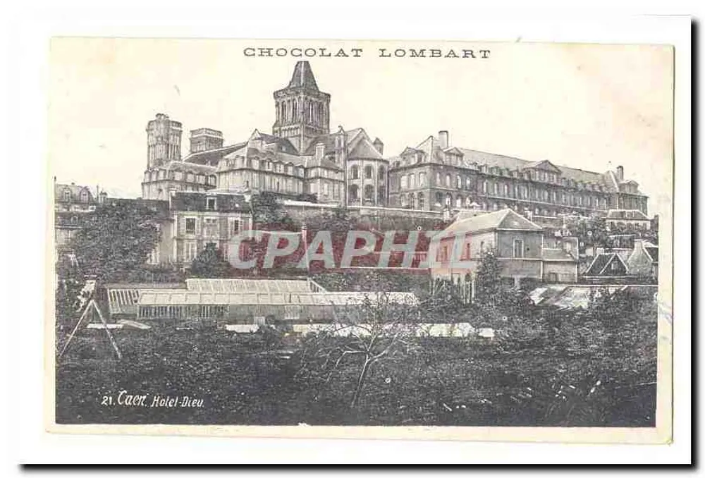 Caen. Hôtel-Dieu — vista panorâmica — Chocolat Lombart - Frente