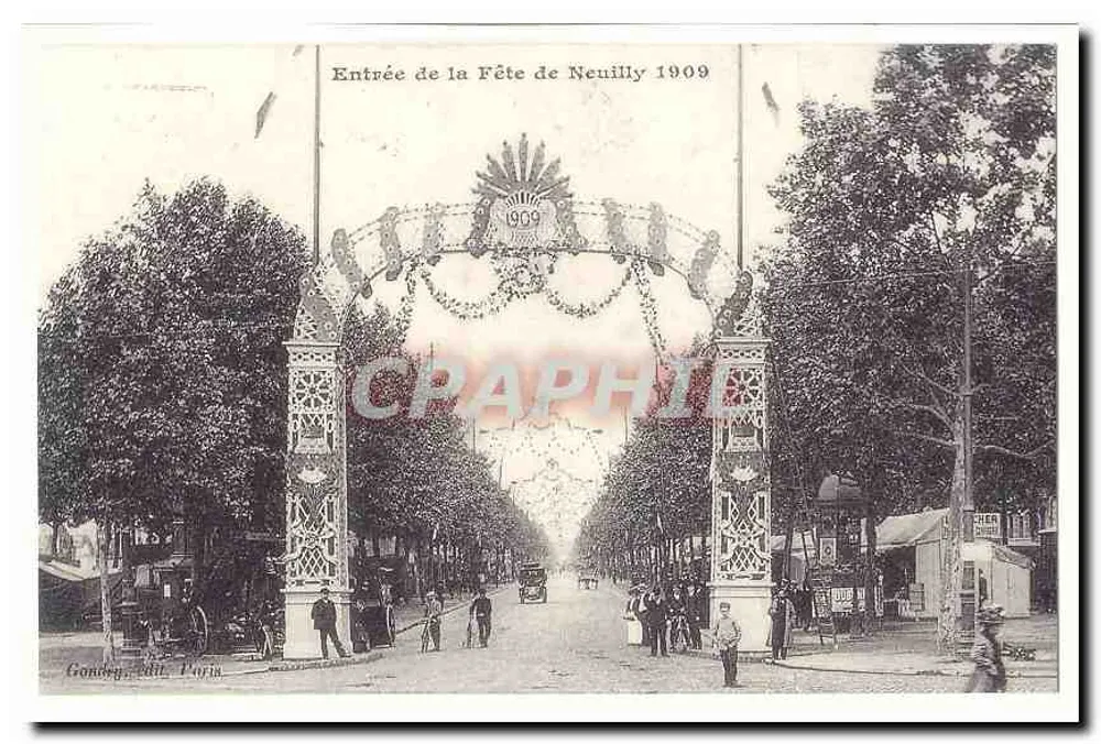 Eingang zur Fête de Neuilly 1909 — dekorierter Triumphbogen, Verlag Gononny, Paris - Vorderseite