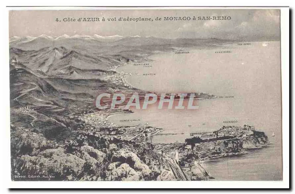 Costa do AZUR por voo de avião, de MONACO a SAN-REMO — Dépôt Gilletta, Fotografia Nice - Frente