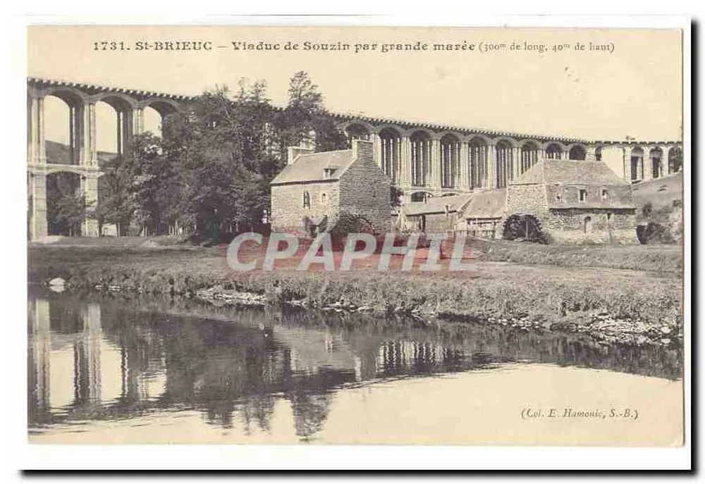 St-Brieuc — Viaduc de Souzin bei hohem Wasserstand (300m lang, 40m hoch) — (Col. E. Hamonic, S.-B.) - Vorderseite