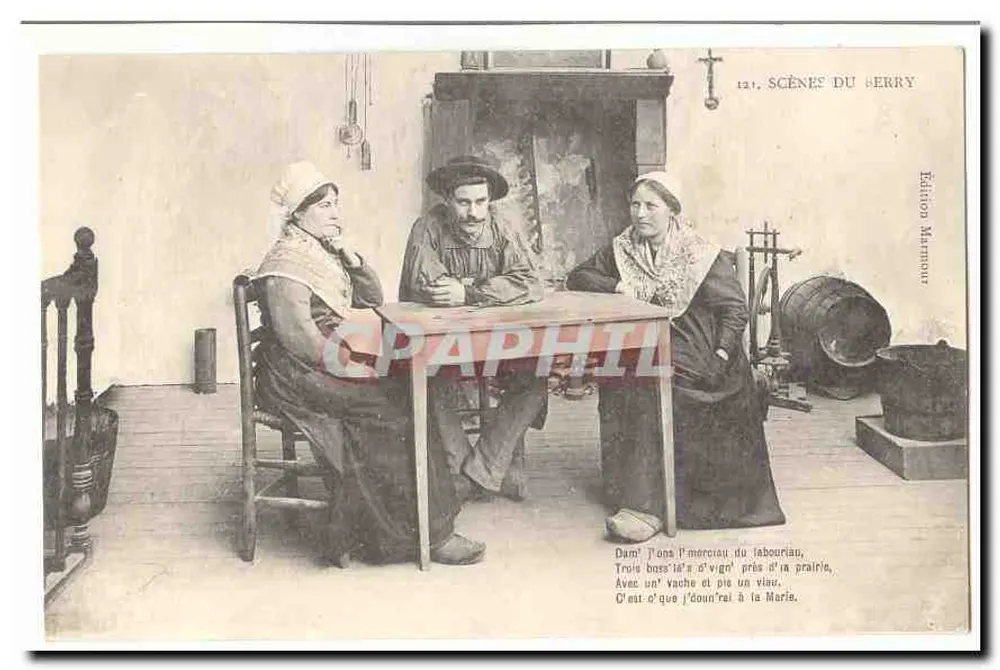 Szenen aus dem Berry — Drei Boss'la's d'vign' nahe der Wiese — Édition Marmouy - Vorderseite