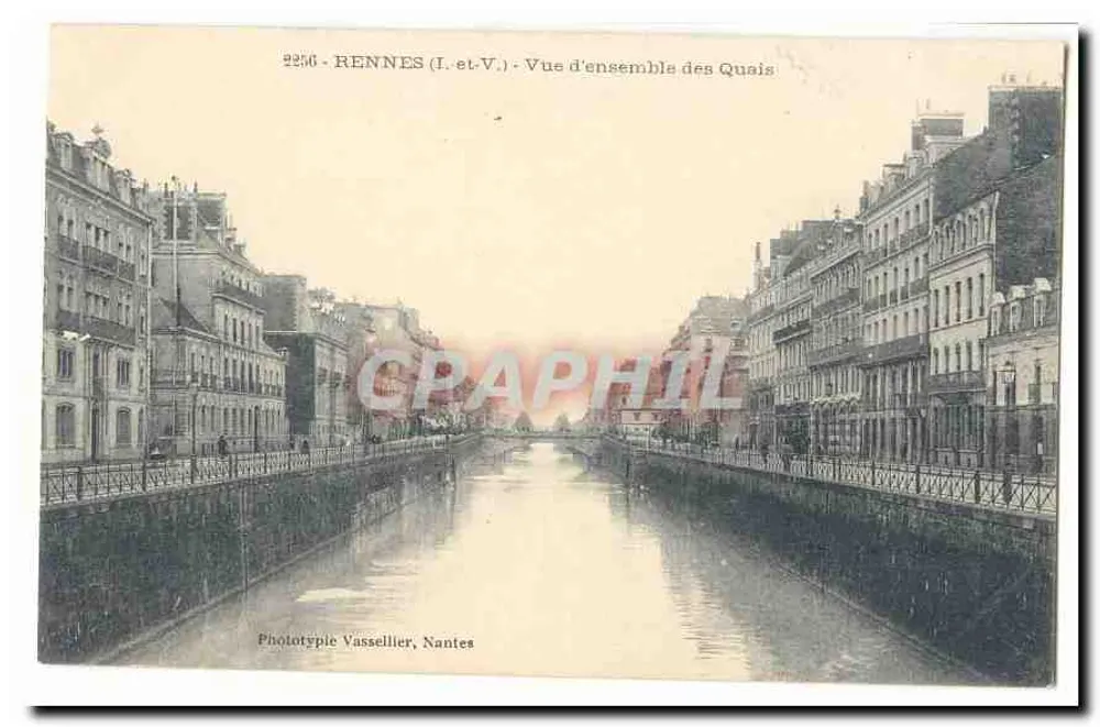 Rennes (Ille-et-Vilaine) - Vista geral dos Quais — Fototipia Vassellier, Nantes - Frente