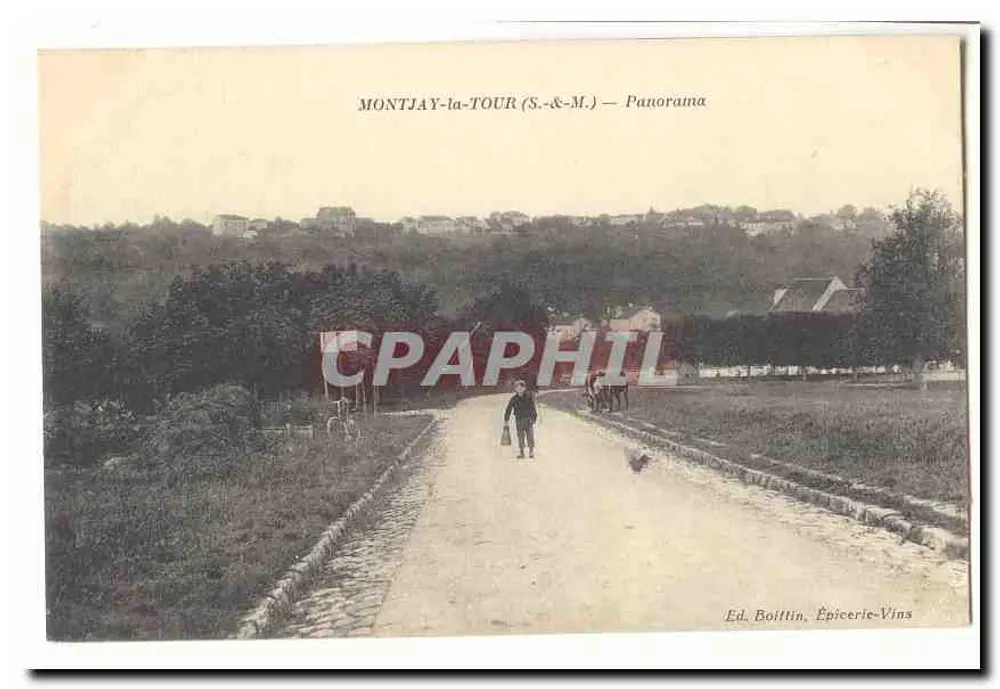 Montjay-la-Tour (S.&M.) — Panorama — Ed. Boittin, Épiceries-Vins - Frente