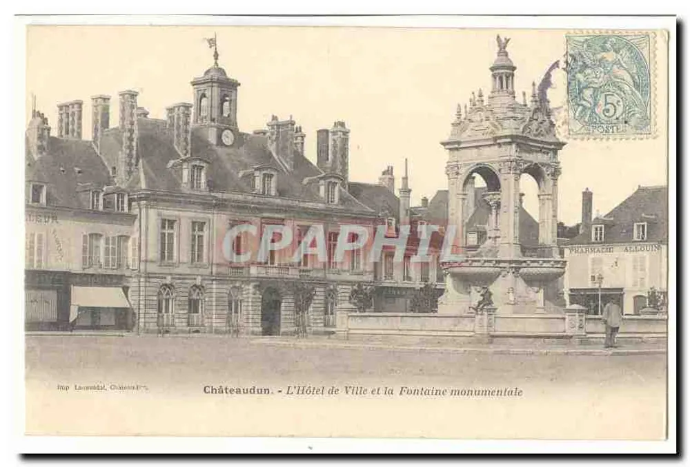 Châteaudun - Das Rathaus und die monumentale Fontäne — Imp. Laurentdât, Châteaudun - Vorderseite
