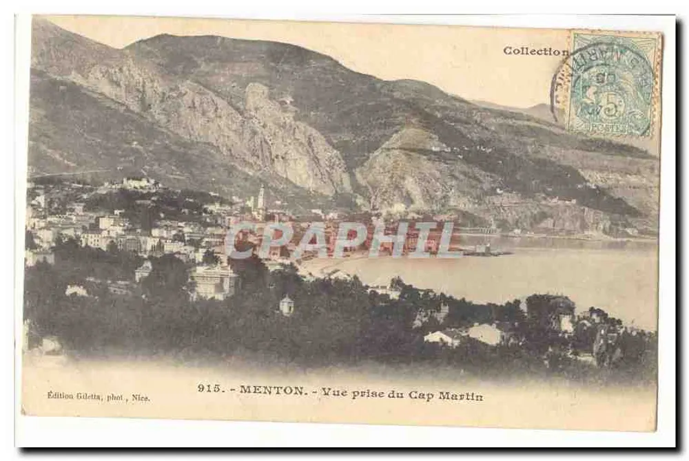 Menton — Vista tirada do Cap Martin — Edição Gilelta, fot. Nice, n° 915 - Frente