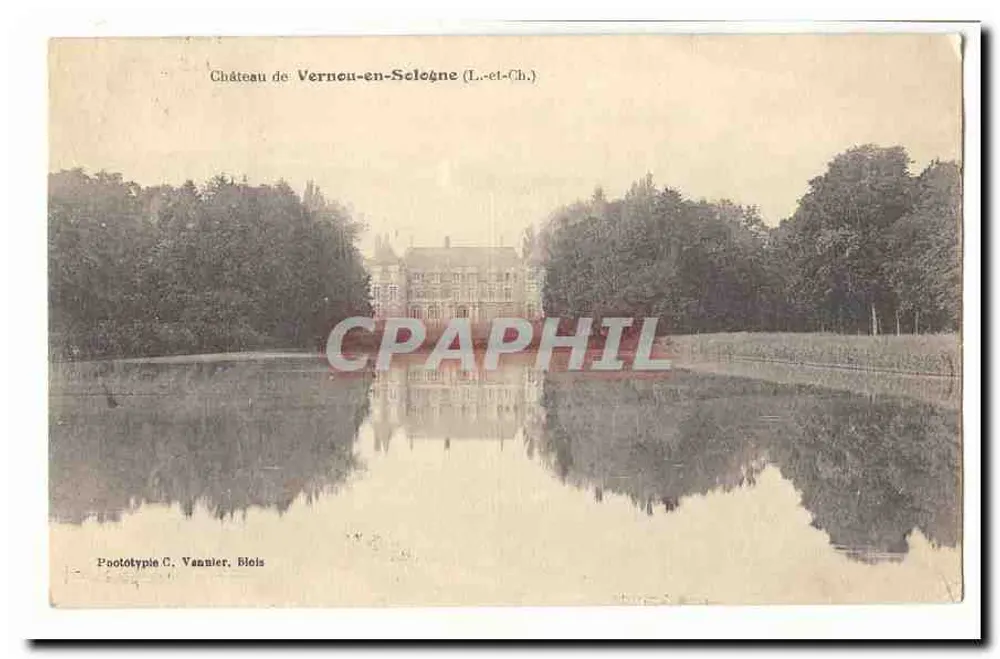 Castelo de Verneu-en-Sologne (Loir-et-Cher) — vista com lago — Poototype C. Vannier, Blois - Frente