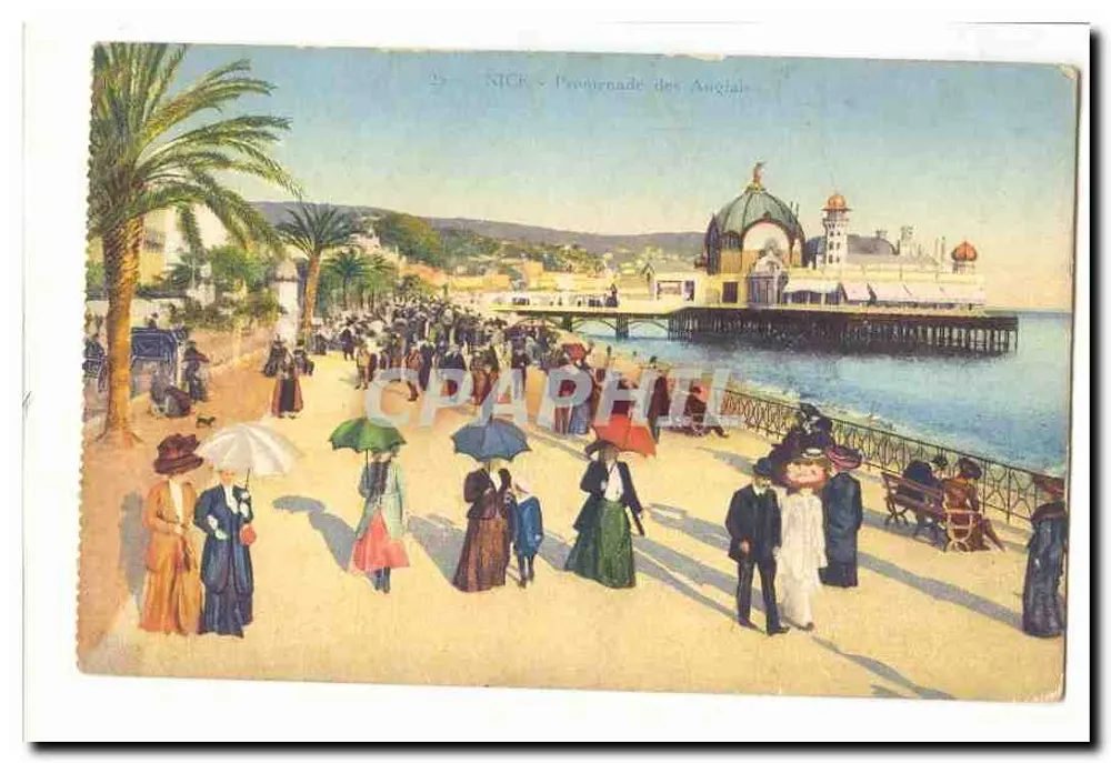 NICE - Promenade des Anglais — vista colorida com palmeira e quai — editora desconhecida, n° 25 - Frente