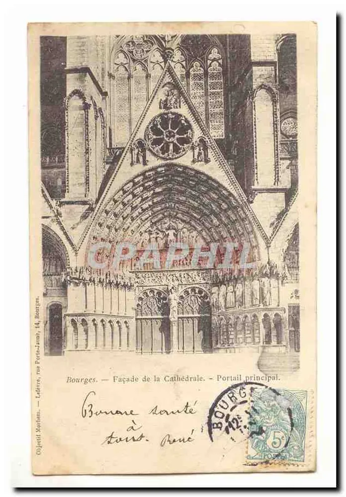 Bourges — Fassade der Kathedrale — Haupteingang — Objettif Morlan, rue Porte-James, 14, Bourges - Vorderseite