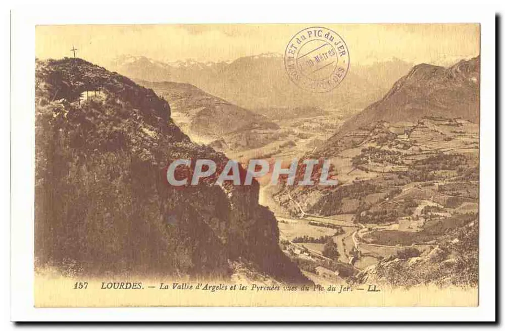 Lourdes — Blick auf das Tal Argelès und die Pyrenäen vom Pic du Jer — LL. — 157 - Vorderseite
