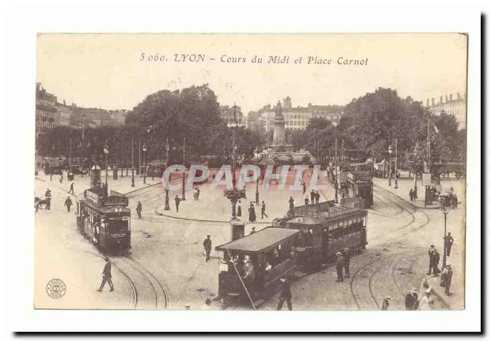 Lyon - Cours du Midi y Place Carnot — Tarjeta postal antigua n°5060 - Anverso