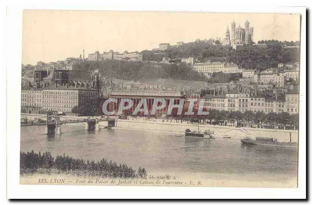 Lyon — Brücke des Palastes der Gerechtigkeit und Fourvière-Hügel — F. R. - Vorderseite