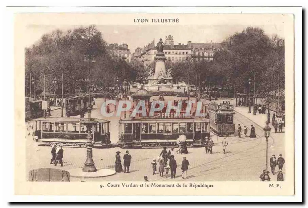 Cours Verdun und der Monument de la République — Lyon — Verlag M. F., n° 9 - Vorderseite