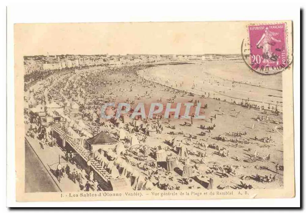 Les Sables-d'Olonne (Vendée) — Allgemeiner Blick auf den Strand und den Damm — A. B. - Vorderseite