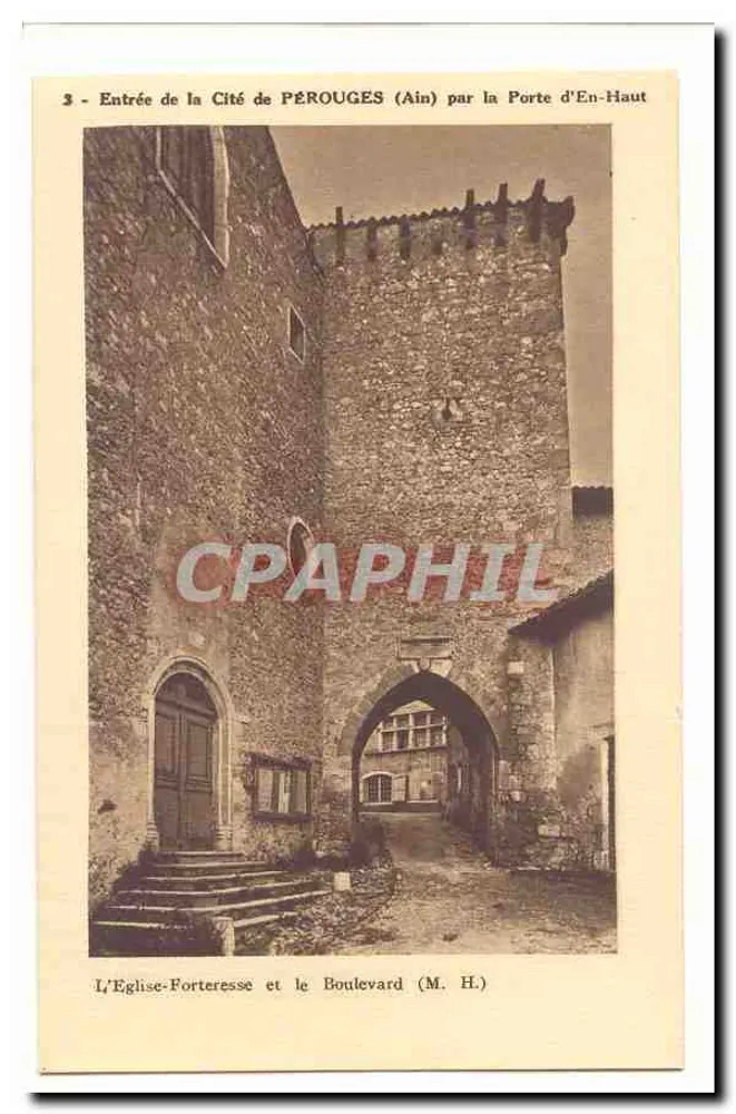 Wejście do miasta PÉROUGES (Ain) przez Wysokie Drzwi — Katedra-Forteca i Aleja (M. H.) - Awers