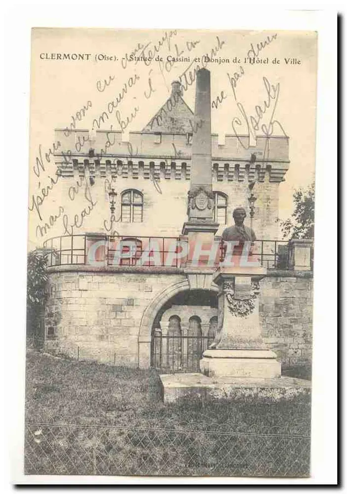 Clermont (Oise) — Statue von Cassini und Bergfried des Rathauses - Vorderseite