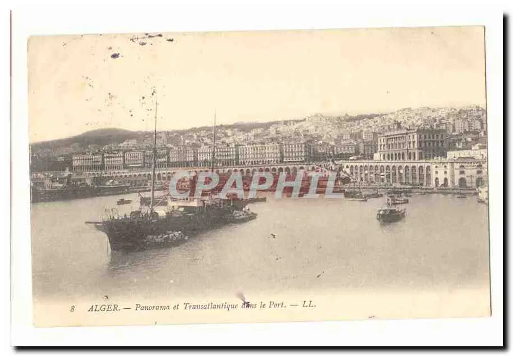 Alger — Panorama und Transatlantischer Frachter im Hafen — LL. - Vorderseite