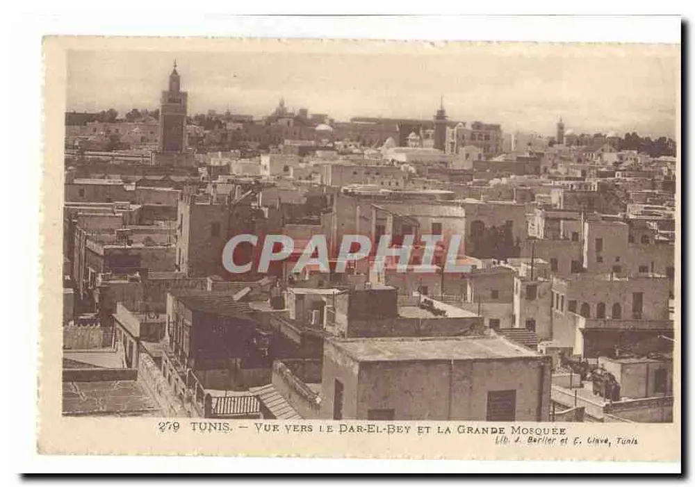 Tunis — Ansicht zum Dar El-Bey und zur Großen Moschee — Lib. J. Berlier et E. Cinva, Tunis - Vorderseite