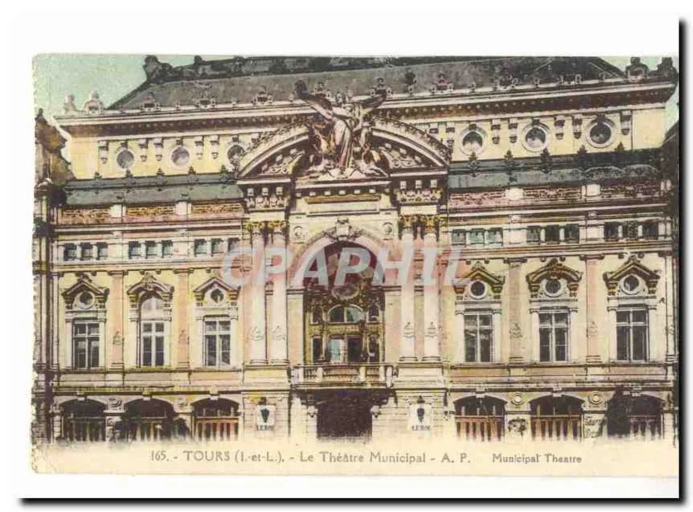 Tours (Loire-et-Cher) — A Vista do Teatro Municipal — editor A.P. n° 165 - Frente