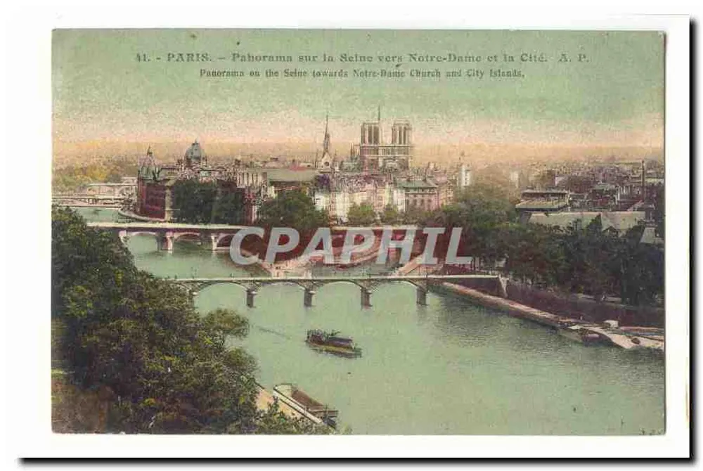Paris — Panorama über die Seine Richtung Notre-Dame und die Cité — A.P. - Vorderseite