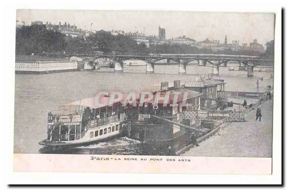 Paris - Die Seine am Pont des Arts — Ansicht mit Boot und Brücke - Vorderseite