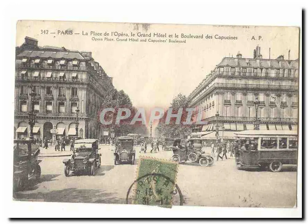Paris — Place de l'Opéra, das Grand Hôtel und der Boulevard des Capucines — A.P. n°342 - Vorderseite