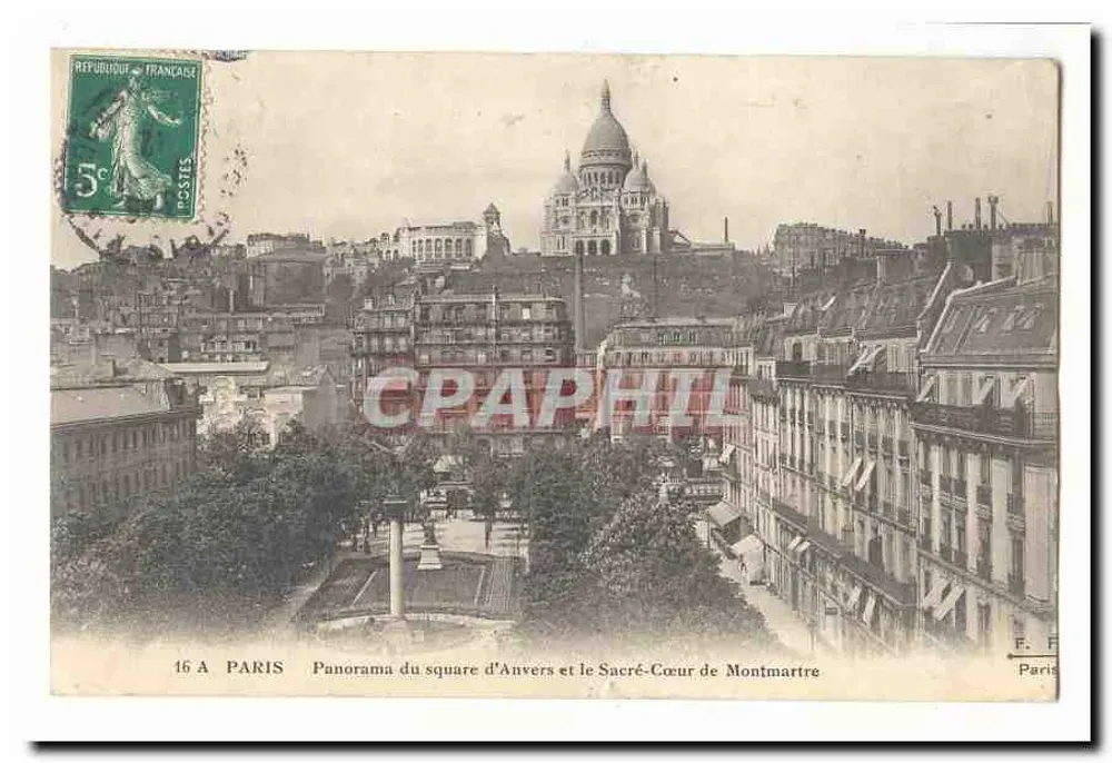 Panorama des Anvers-Platz und das Sacré-Cœur von Montmartre — Paris — E. F. Paris - Vorderseite
