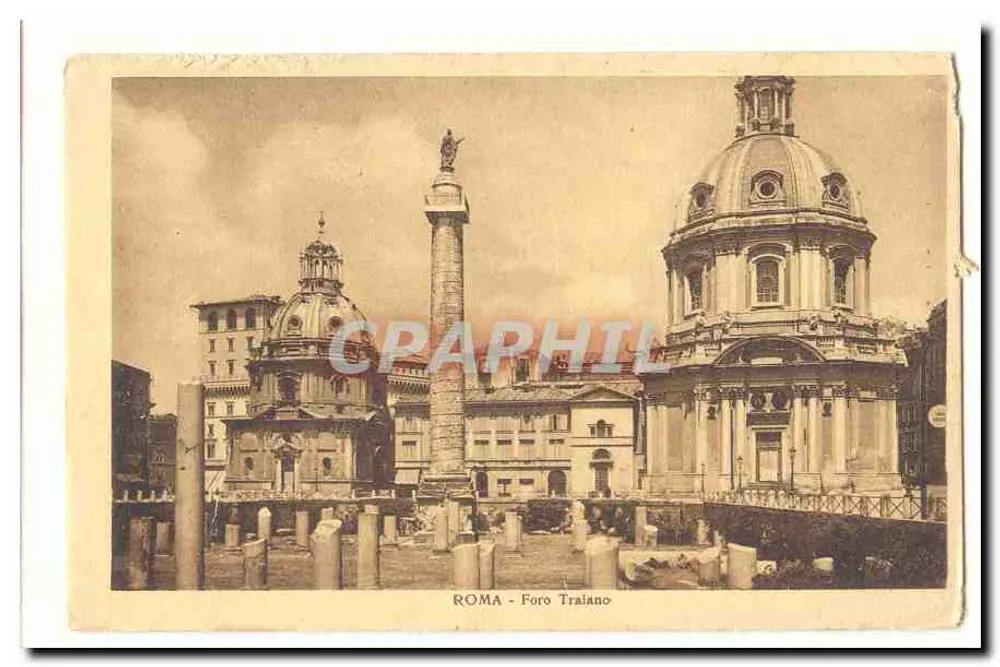 Rom - Forum Traianum — Ansicht des Forums mit Säule und Kirche - Vorderseite
