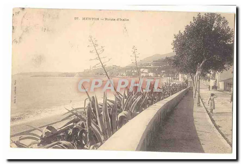 Menton — Rota da Itália — Editor L. La Roche, Paris, n° 57 - Frente