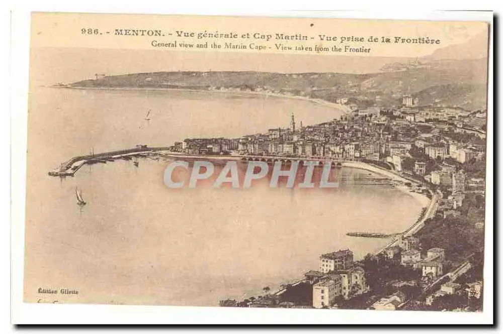 Menton - Allgemeiner Blick und Cap Martin - Aufnahme von der Grenze - Gileus-Ausgabe Nr. 986 - Vorderseite