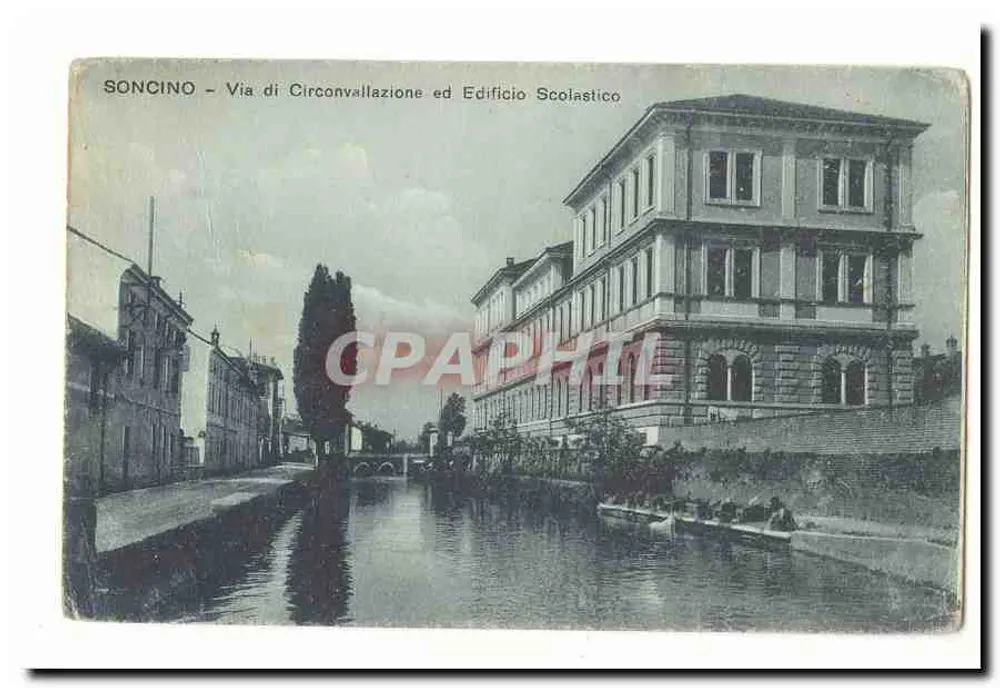 Soncino — Via di Circonvallazione und Bildungsgeschäft — unbekannter Verlag - Vorderseite