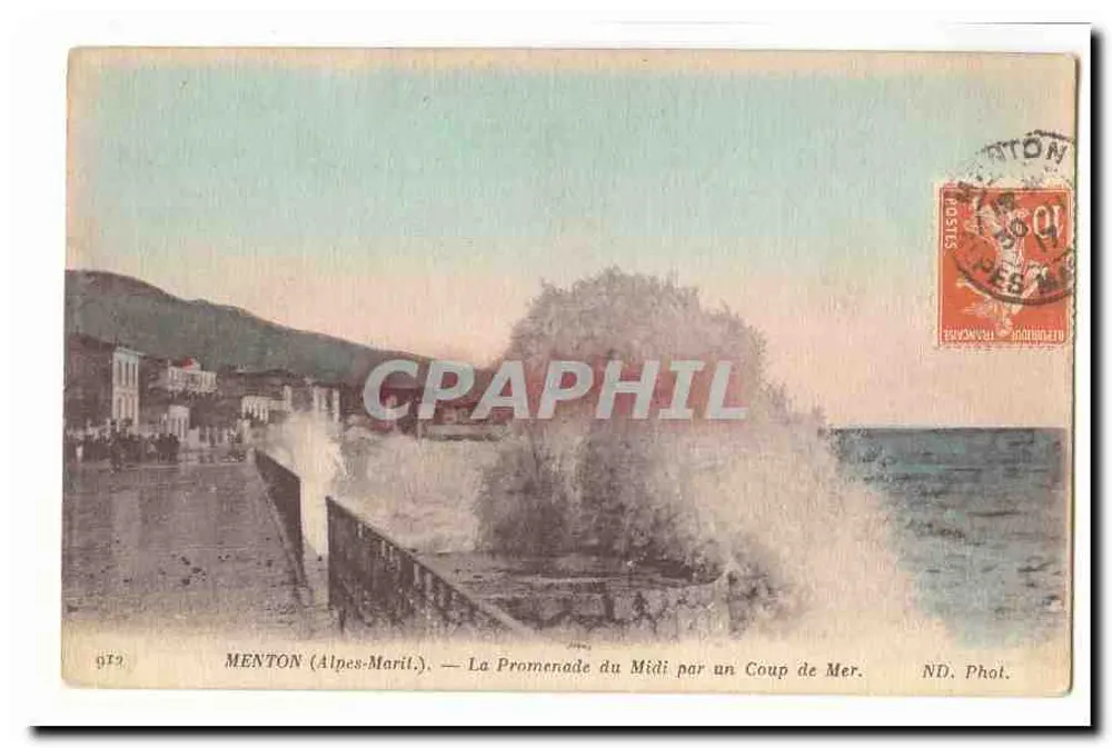MENTON (Alpes-Maritimes) — Die Promenade du Midi bei einem Seesturm — ND. Fotografie - Vorderseite