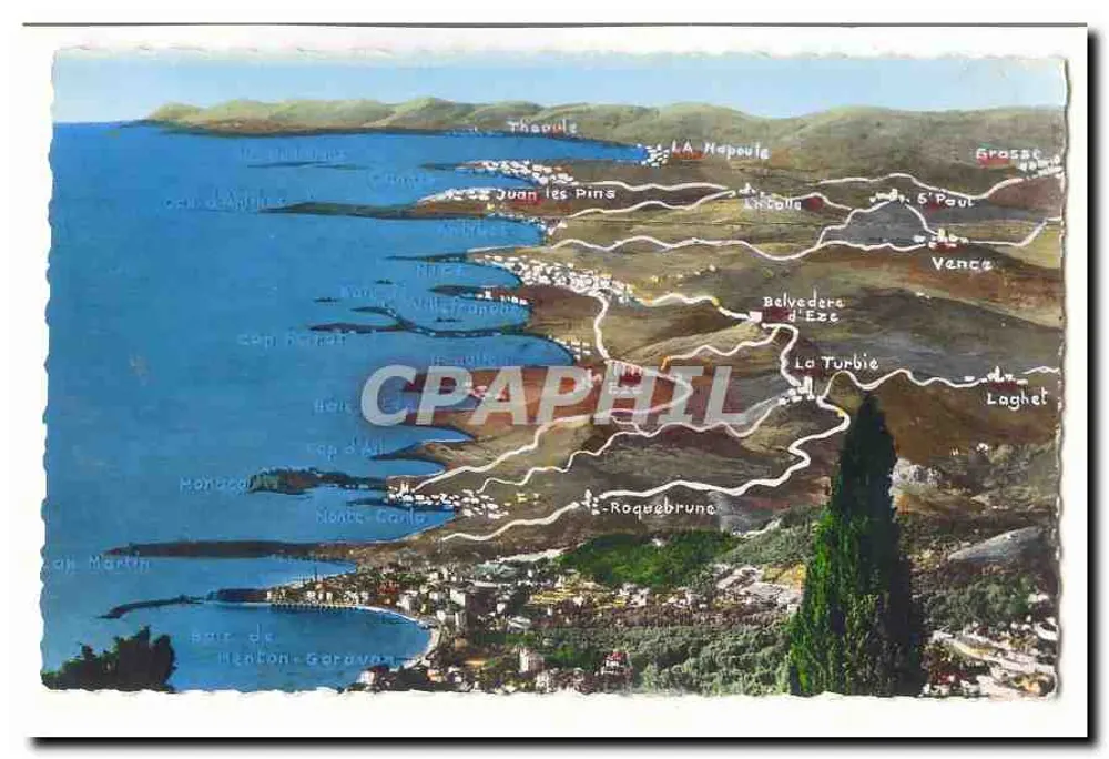 Luchtfoto van de Côte d'Azur — Menton, Juan-les-Pins, La Napoule - Voorkant