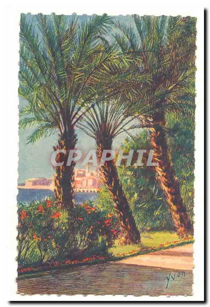 Palmen und Aussicht aufs Meer — J. V. 07 — Verlag nicht sichtbar - Vorderseite