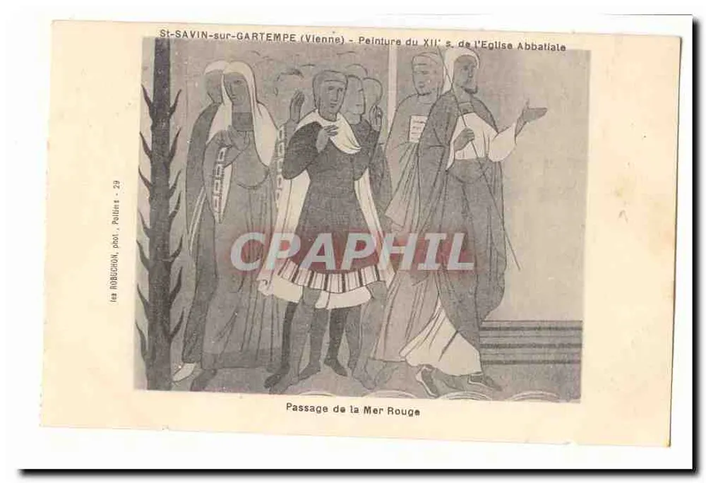 St-SAVIN-sur-GARTEMPE (Vienne) — 12. Jahrhundert-Malerei der Abteikirche — Durchgang durch das Rote Meer - Vorderseite