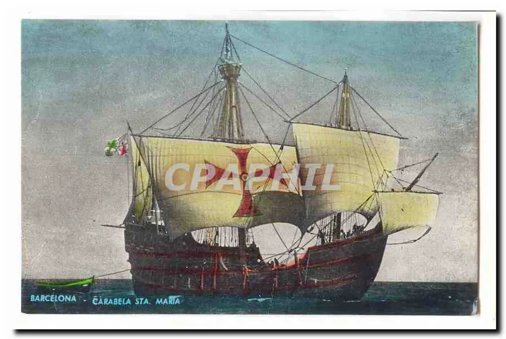 Barcelona - Carabela Sta. Maria — Segelschiff mit dem Kreuz von Santa-Marie - Vorderseite