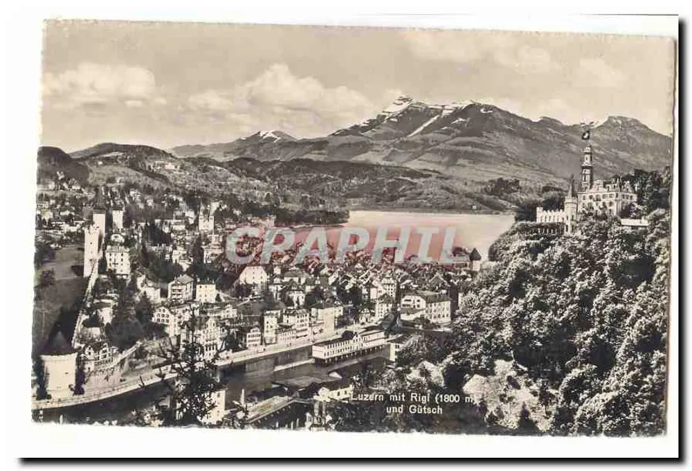 Luzern mit Rigl (1800 m) und Güttsch — Panoramablick mit schneebedeckten Bergen und See - Vorderseite
